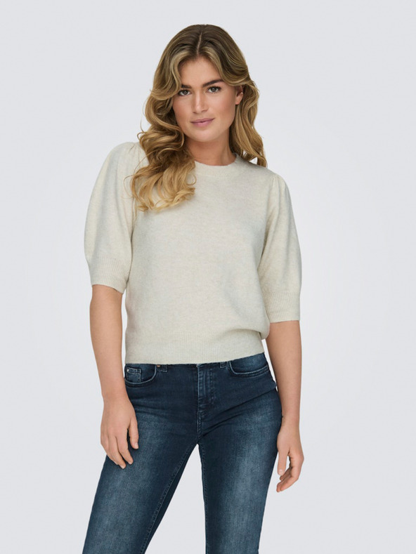 ONLY Béžový dámský svetr s krátkým rukávem ONLY ONLRICA