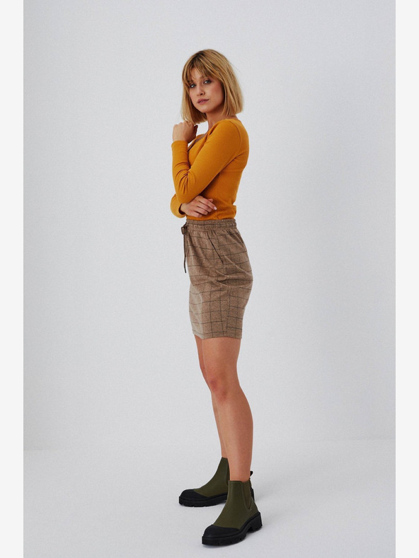 Moodo Hnědá dámská kostkovaná sukně Moodo