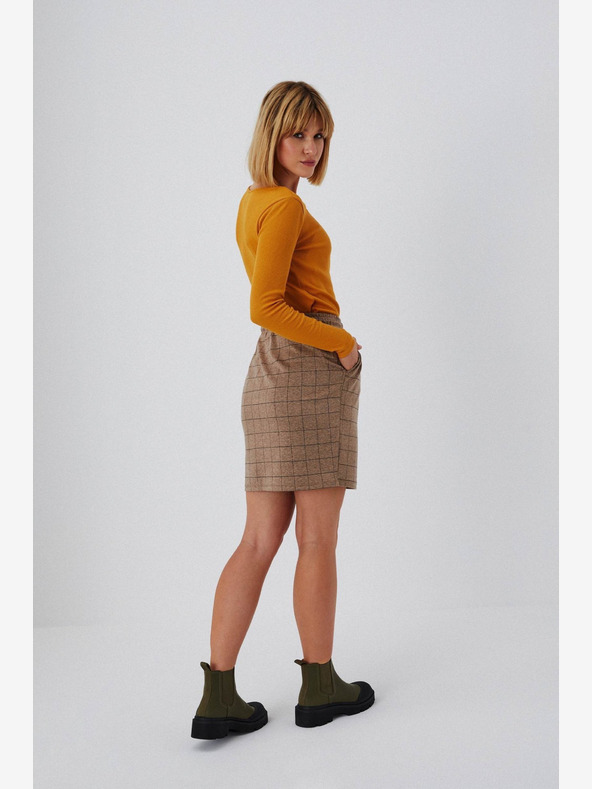 Moodo Hnědá dámská kostkovaná sukně Moodo