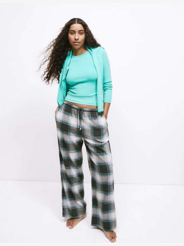 Marks & Spencer Kostkované pyžamové kalhoty s širokými nohavicemi ze směsi bavlny Marks & Spencer smetanová