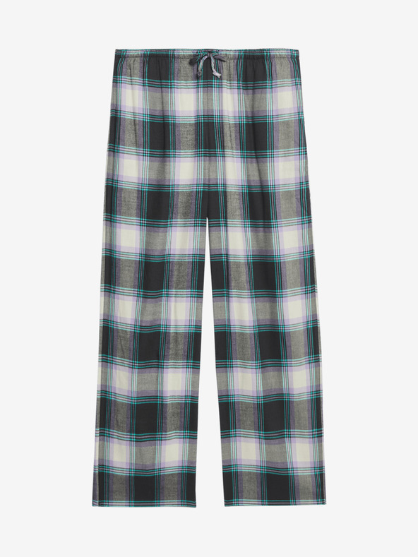 Marks & Spencer Kostkované pyžamové kalhoty s širokými nohavicemi ze směsi bavlny Marks & Spencer smetanová