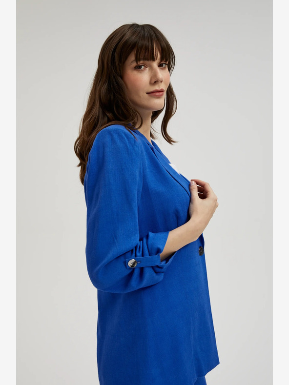 Moodo Modré lněné sako s 3/4 rukávem Moodo