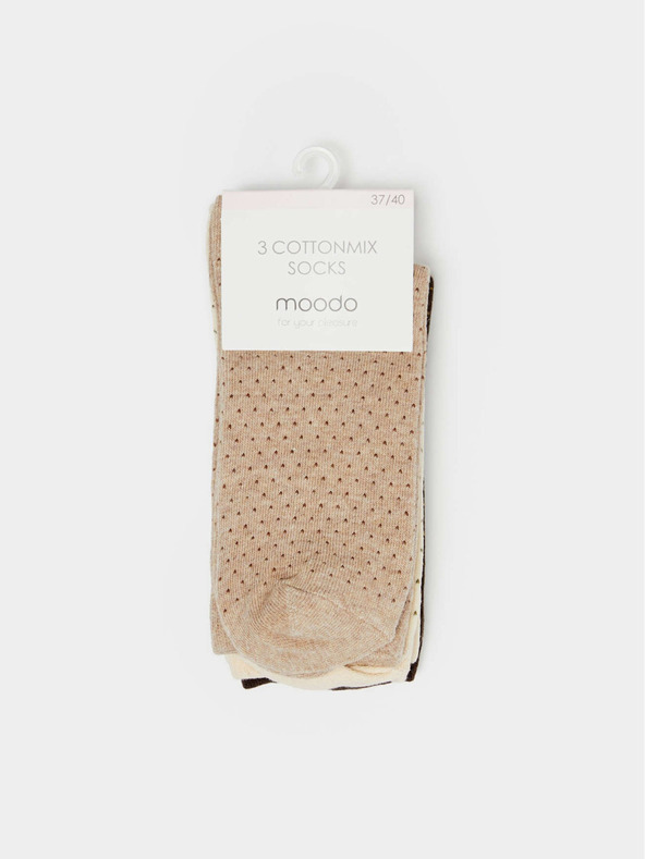 Moodo Sada tří párů dámských ponožek v béžové a hnědé barvě Moodo
