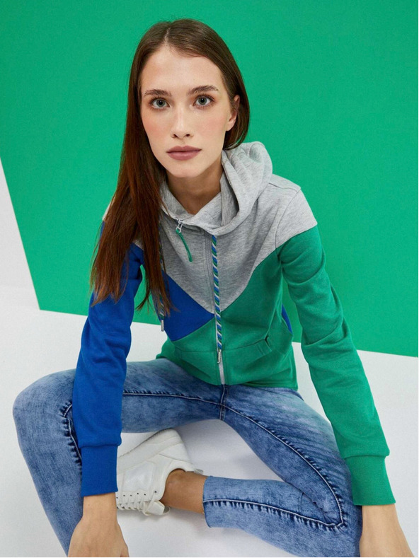 Moodo Šedo-zelená dámská mikina na zip s kapucí Moodo
