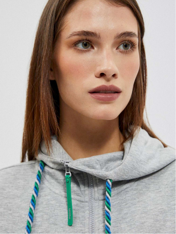Moodo Šedo-zelená dámská mikina na zip s kapucí Moodo