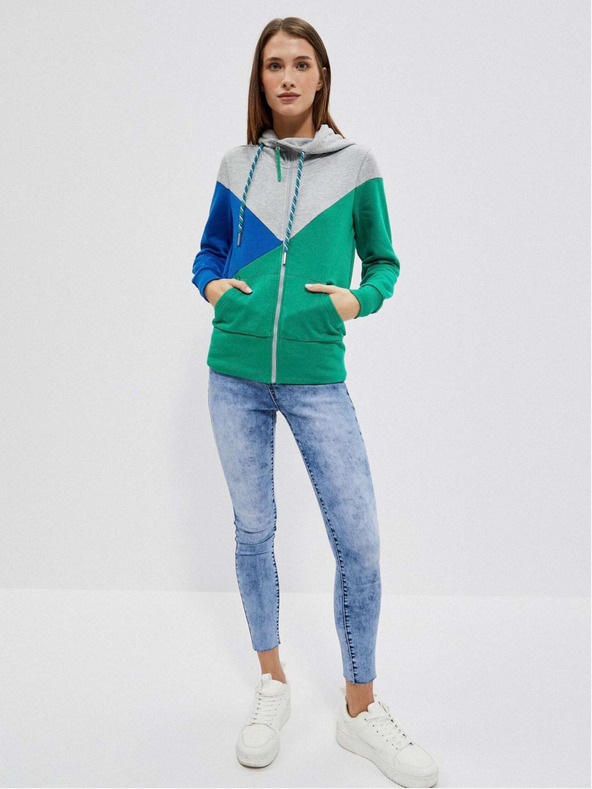 Moodo Šedo-zelená dámská mikina na zip s kapucí Moodo