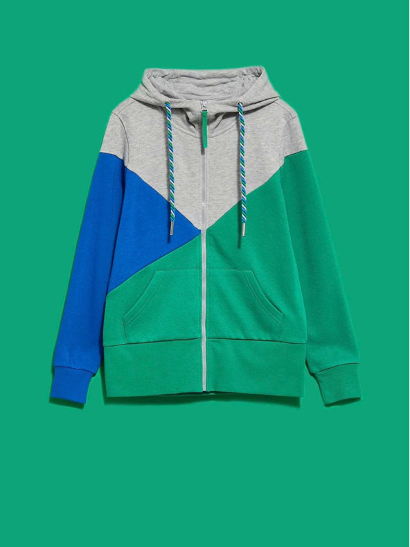 Moodo Šedo-zelená dámská mikina na zip s kapucí Moodo