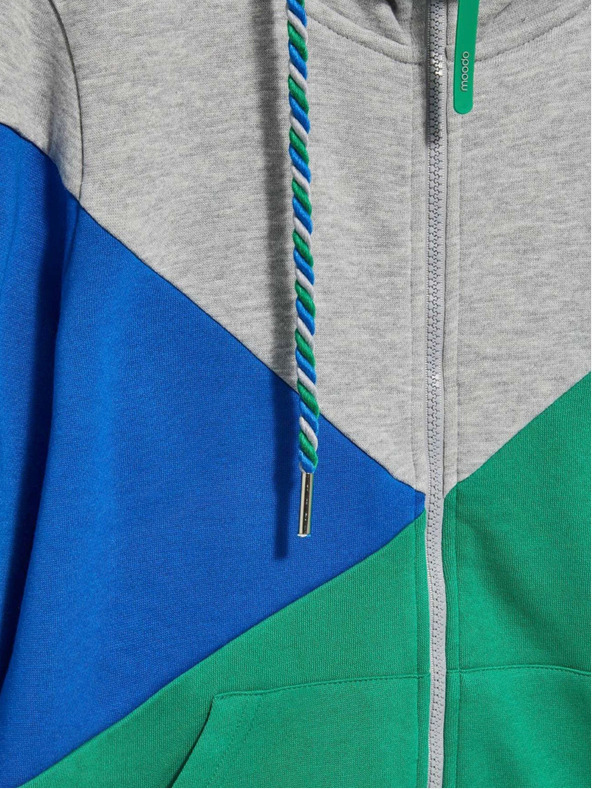 Moodo Šedo-zelená dámská mikina na zip s kapucí Moodo