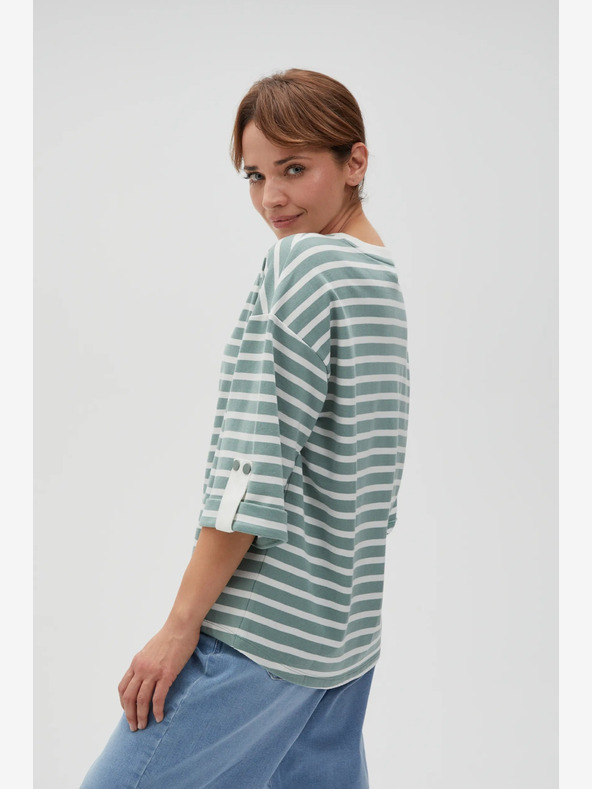 Moodo Bílo-zelená dámská pruhovaná mikina Moodo