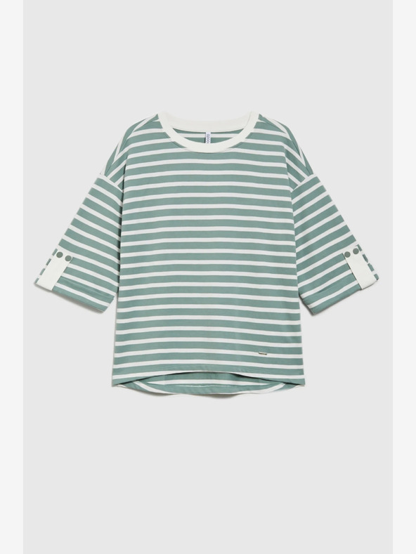 Moodo Bílo-zelená dámská pruhovaná mikina Moodo