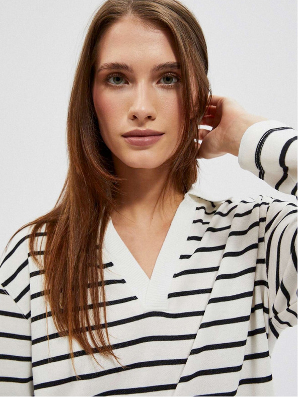 Moodo Černo-bílá dámská pruhovaná mikina Moodo