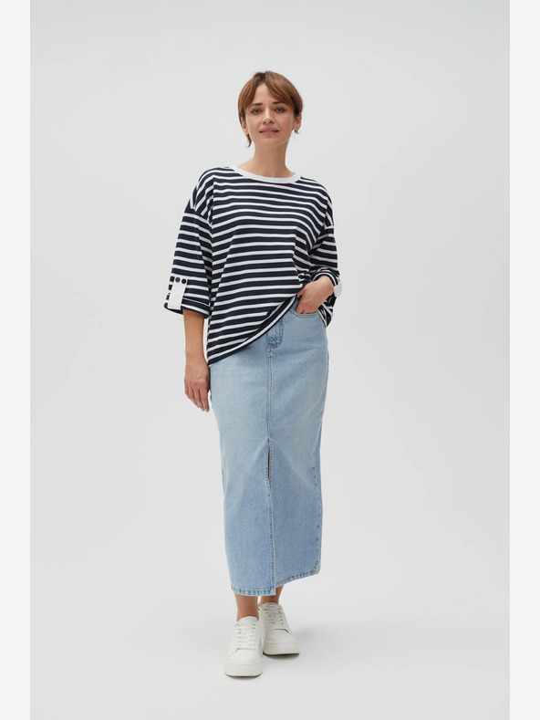 Moodo Bílo-modrá dámská pruhovaná mikina Moodo