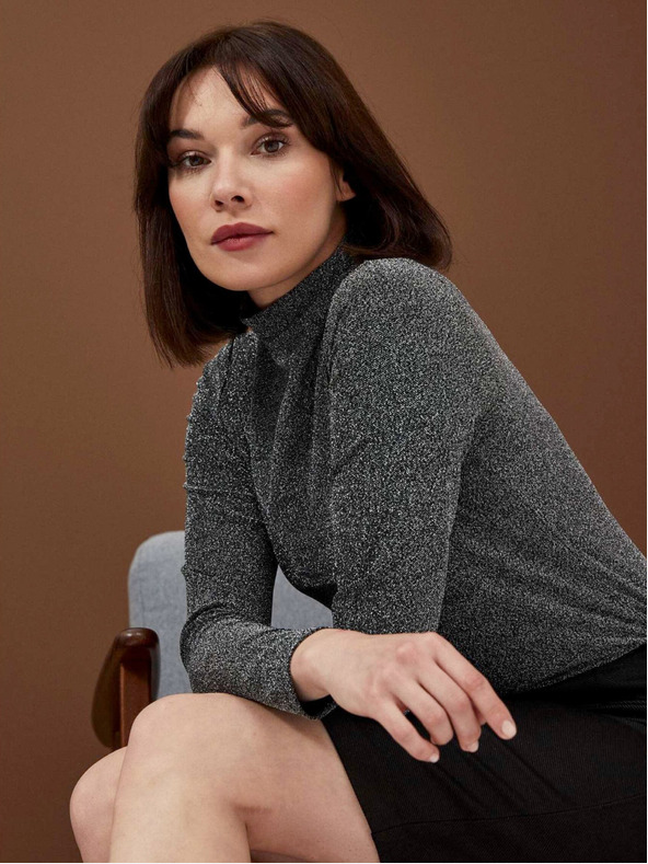 Moodo Černá dámská halenka s metalickou nití Moodo