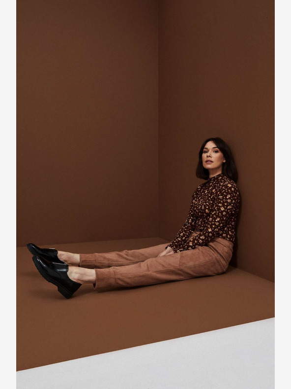 Moodo Hnědé dámské tepláky v semišové úpravě Moodo