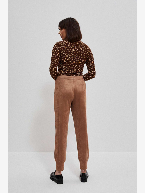 Moodo Hnědé dámské tepláky v semišové úpravě Moodo