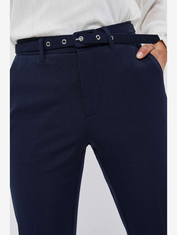 Moodo Tmavě modré dámské kalhoty s páskem Moodo