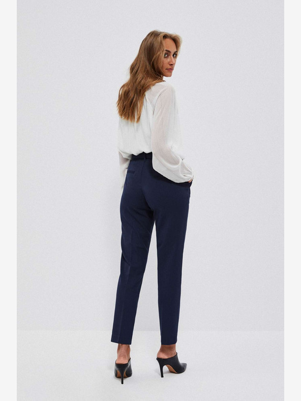 Moodo Tmavě modré dámské kalhoty s páskem Moodo