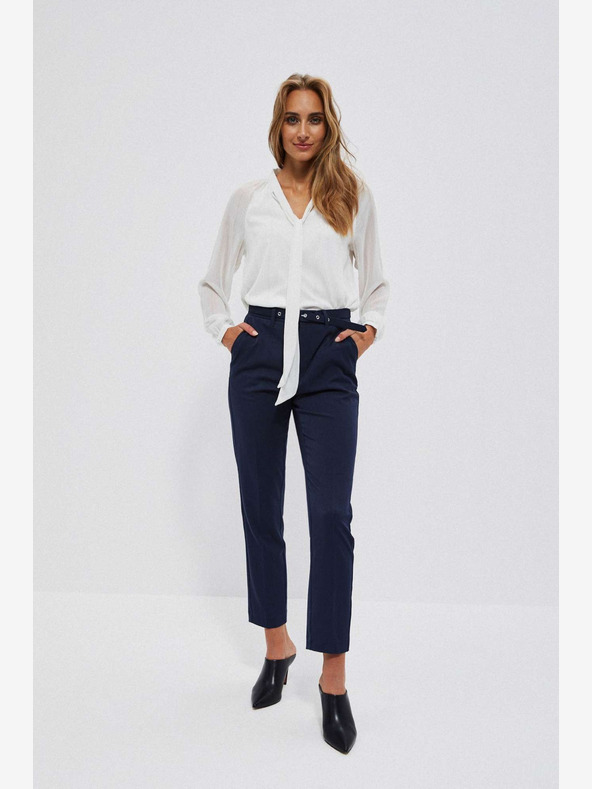 Moodo Tmavě modré dámské kalhoty s páskem Moodo