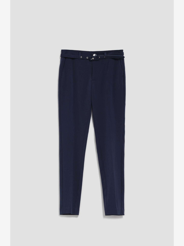 Moodo Tmavě modré dámské kalhoty s páskem Moodo