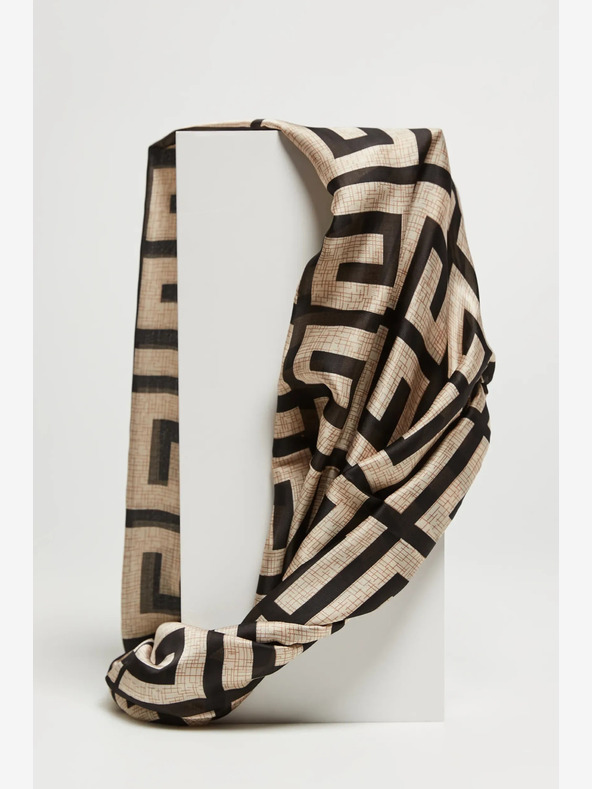 Moodo Béžovo-černý dámský vzorovaný šátek Moodo