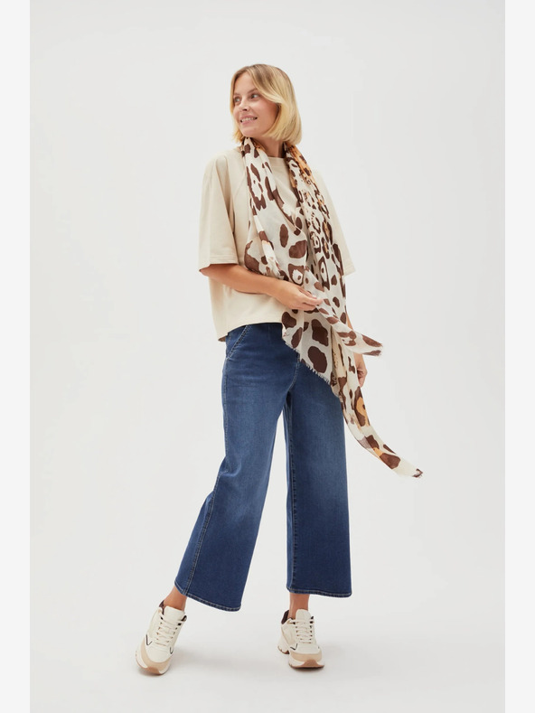 Moodo Krémovo-hnědý dámský vzorovaný šátek Moodo