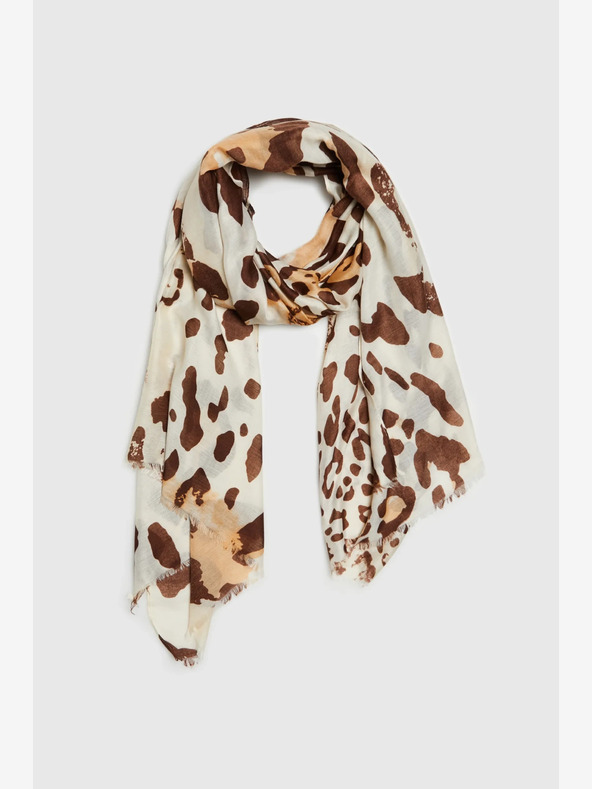 Moodo Krémovo-hnědý dámský vzorovaný šátek Moodo