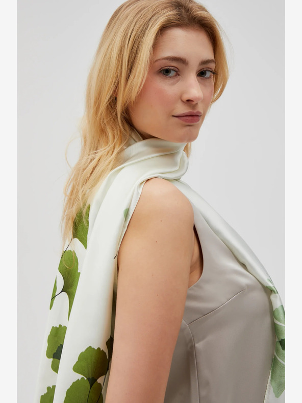 Moodo Bílo-zelený dámský vzorovaný šátek Moodo