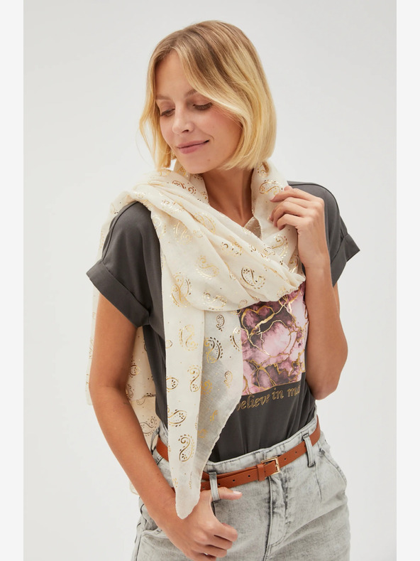 Moodo Krémový dámský vzorovaný šátek Moodo