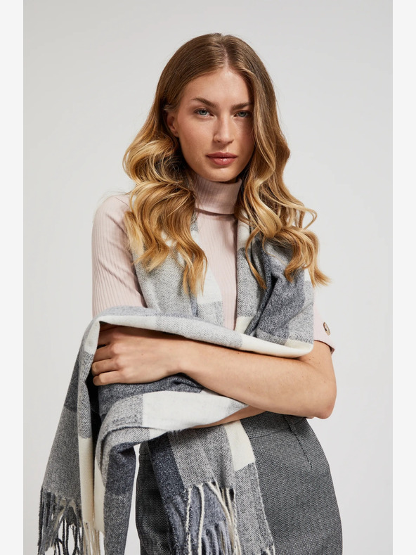 Moodo Bílo-šedá dámská kostkovaná šála Moodo