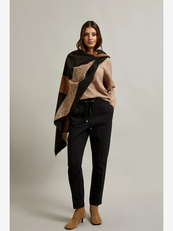 Moodo Hnědo-černá dámská vzorovaná šála Moodo