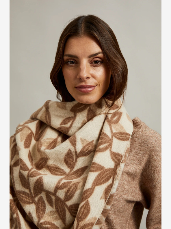 Moodo Hnědo-béžová dámská vzorovaná šála Moodo