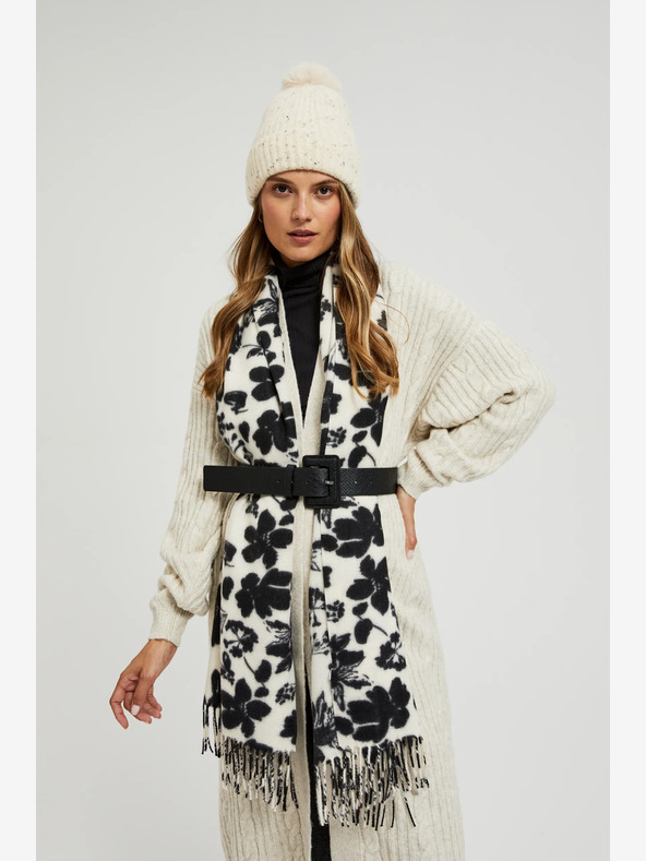 Moodo Černo-bílá dámská květovaná šála Moodo