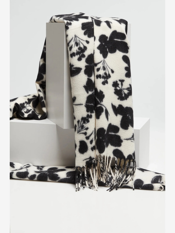 Moodo Černo-bílá dámská květovaná šála Moodo