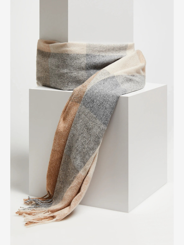 Moodo Šedo-béžová dámská kostkovaná šála Moodo