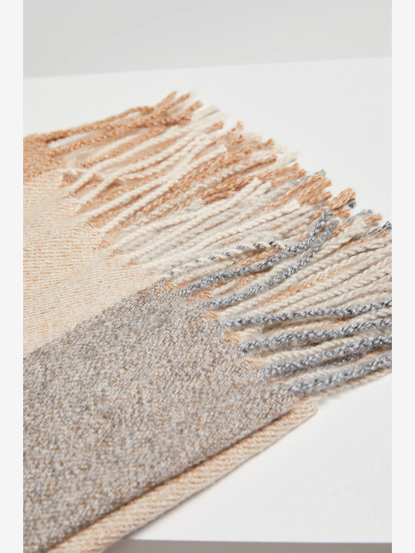 Moodo Šedo-béžová dámská kostkovaná šála Moodo