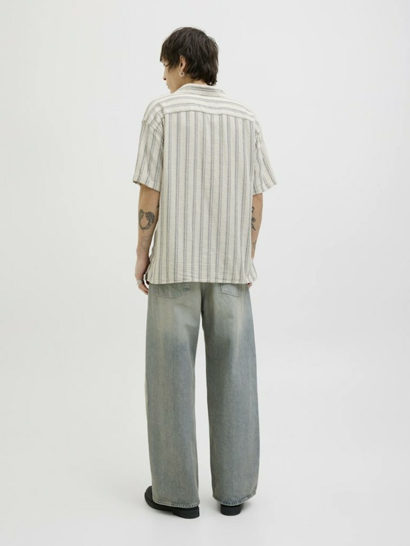 Jack & Jones Béžová pánská pruhovaná košile s krátkým rukávem Jack & Jones