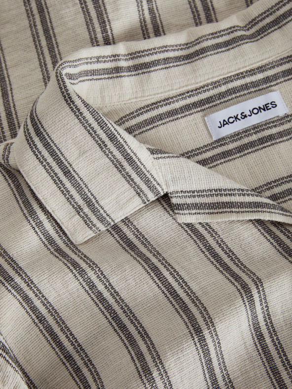 Jack & Jones Béžová pánská pruhovaná košile s krátkým rukávem Jack & Jones