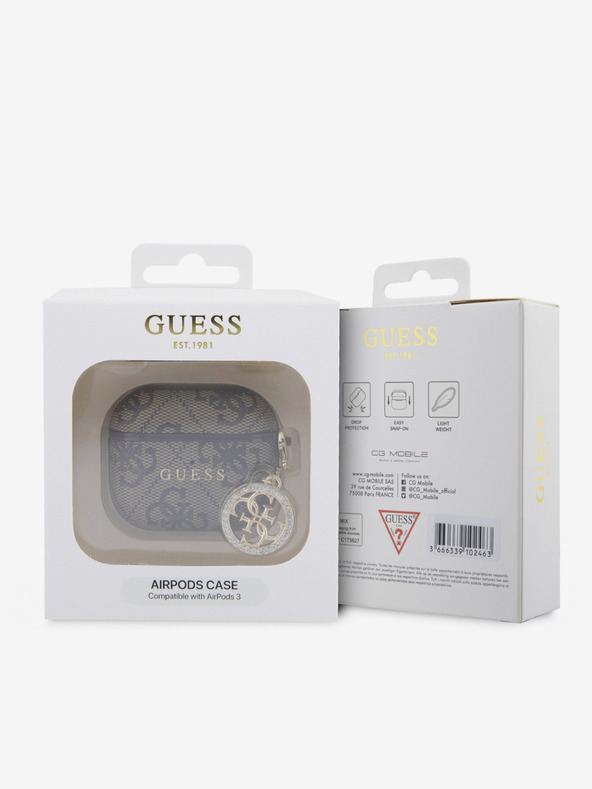 Guess Guess 4G Script PC/PU Charm Pouzdro pro AirPods 3 Brown