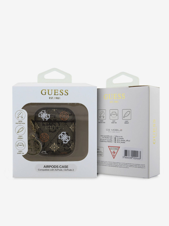 Guess Guess PU 4G Peony Charm Pouzdro pro AirPods 1/2 Brown