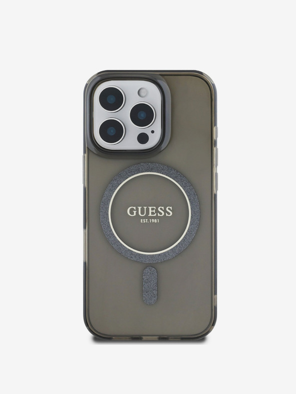 Guess Guess IML Glitter Ring MagSafe Zadní Kryt pro iPhone 16 Pro Black