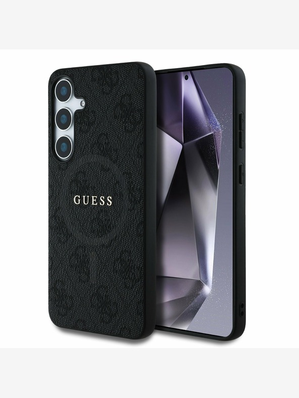 Guess PU Leather 4G Colored Ring MagSafe Zadní Kryt pro Samsung Galaxy S25+ Black Obal na telefon