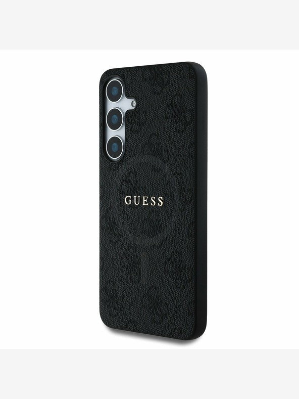 Guess PU Leather 4G Colored Ring MagSafe Zadní Kryt pro Samsung Galaxy S25+ Black Obal na telefon