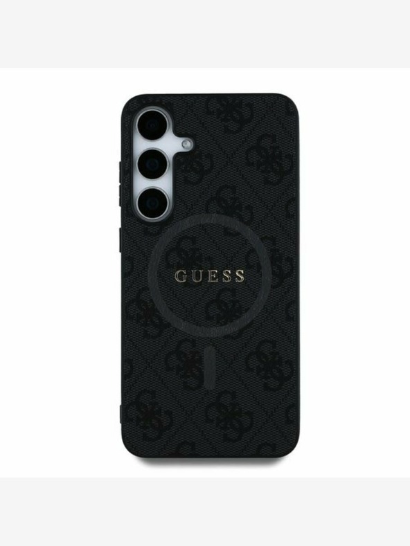 Guess PU Leather 4G Colored Ring MagSafe Zadní Kryt pro Samsung Galaxy S25+ Black Obal na telefon