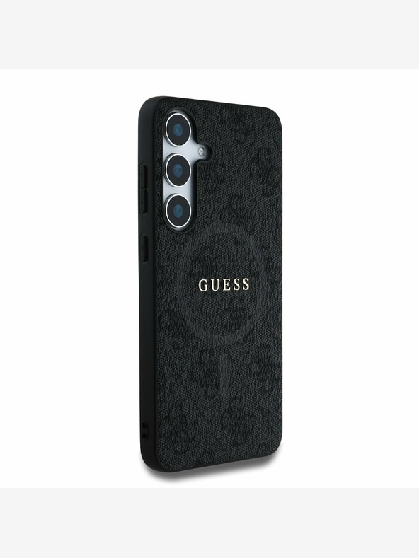 Guess PU Leather 4G Colored Ring MagSafe Zadní Kryt pro Samsung Galaxy S25+ Black Obal na telefon