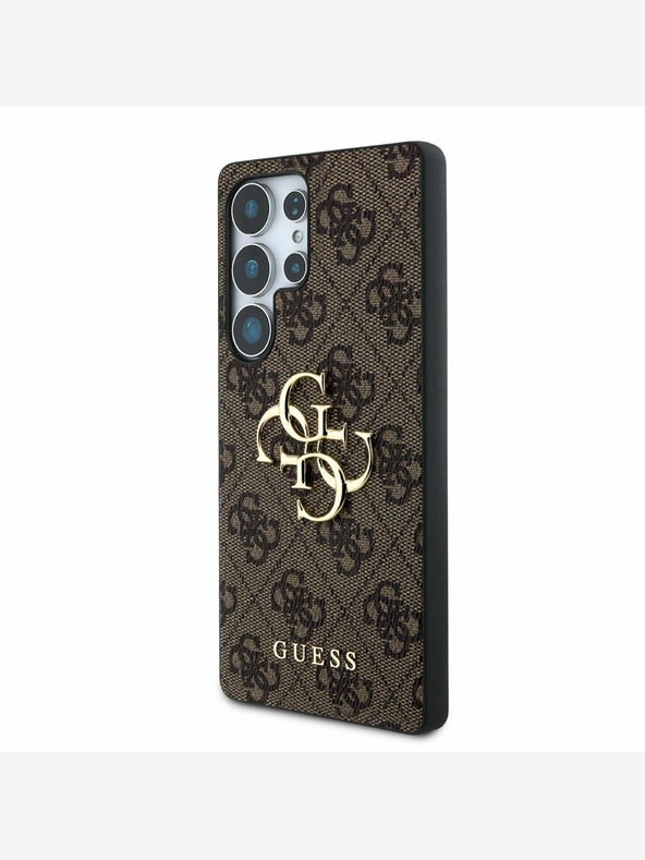 Guess PU 4G Metal Logo Zadní Kryt pro Samsung Galaxy S25 Ultra Brown Obal na telefon