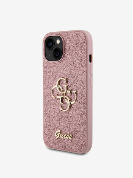 Guess PU Fixed Glitter 4G Metal Logo Zadní Kryt pro iPhone 13 Pink Obal na telefon