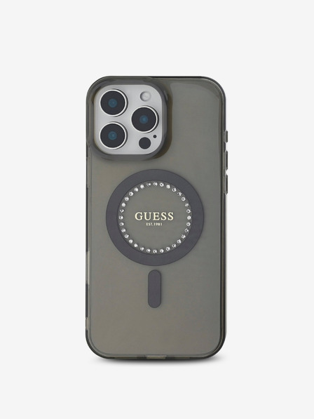 Guess Guess IML Rhinestones Ring MagSafe Zadní Kryt pro iPhone 16 Pro Black