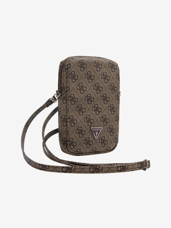 Guess Guess PU 4G Triangle Logo Taška na Telefon se Zipem Brown