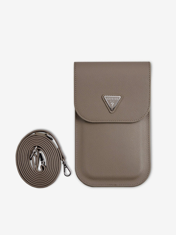 Guess Guess PU Grained Triangle Logo Taška na Telefon Brown