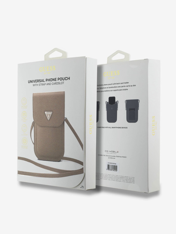 Guess Guess PU Grained Triangle Logo Taška na Telefon Brown